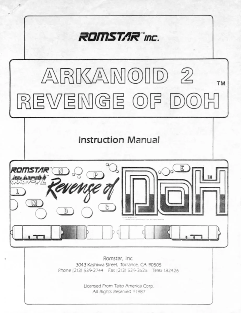 arkanoid revenge of doh instruction manual|taito|games|revenge.webp