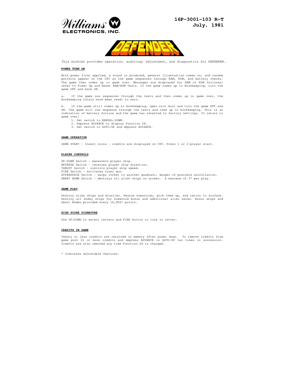 defender later series setup booklet july 1981 manual|williams|games|.webp