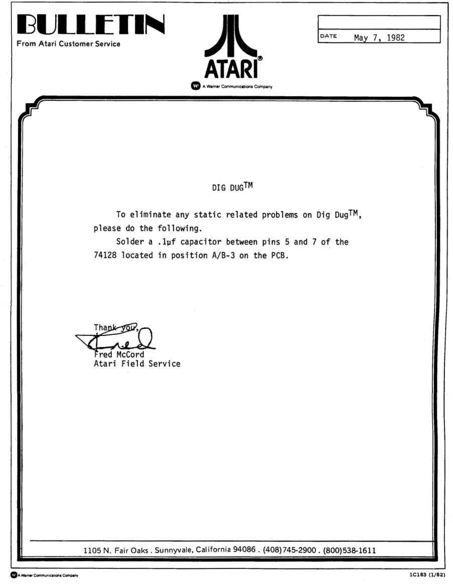 dig dug static service bulletin|atari|games|.webp