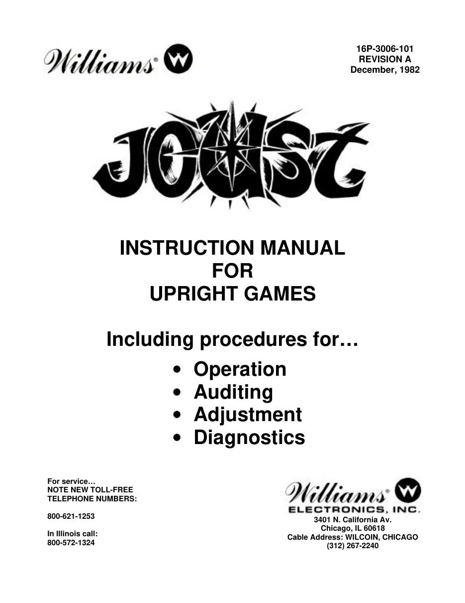 joust dec 1982 instruction manual|williams|games|rev a.webp