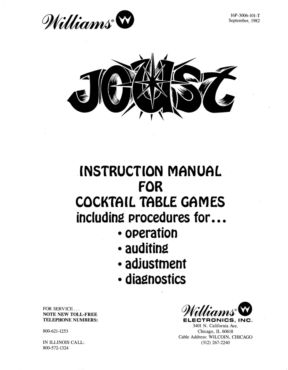joust for cocktail table games sept 1982 instruction manual|williams|games|.webp