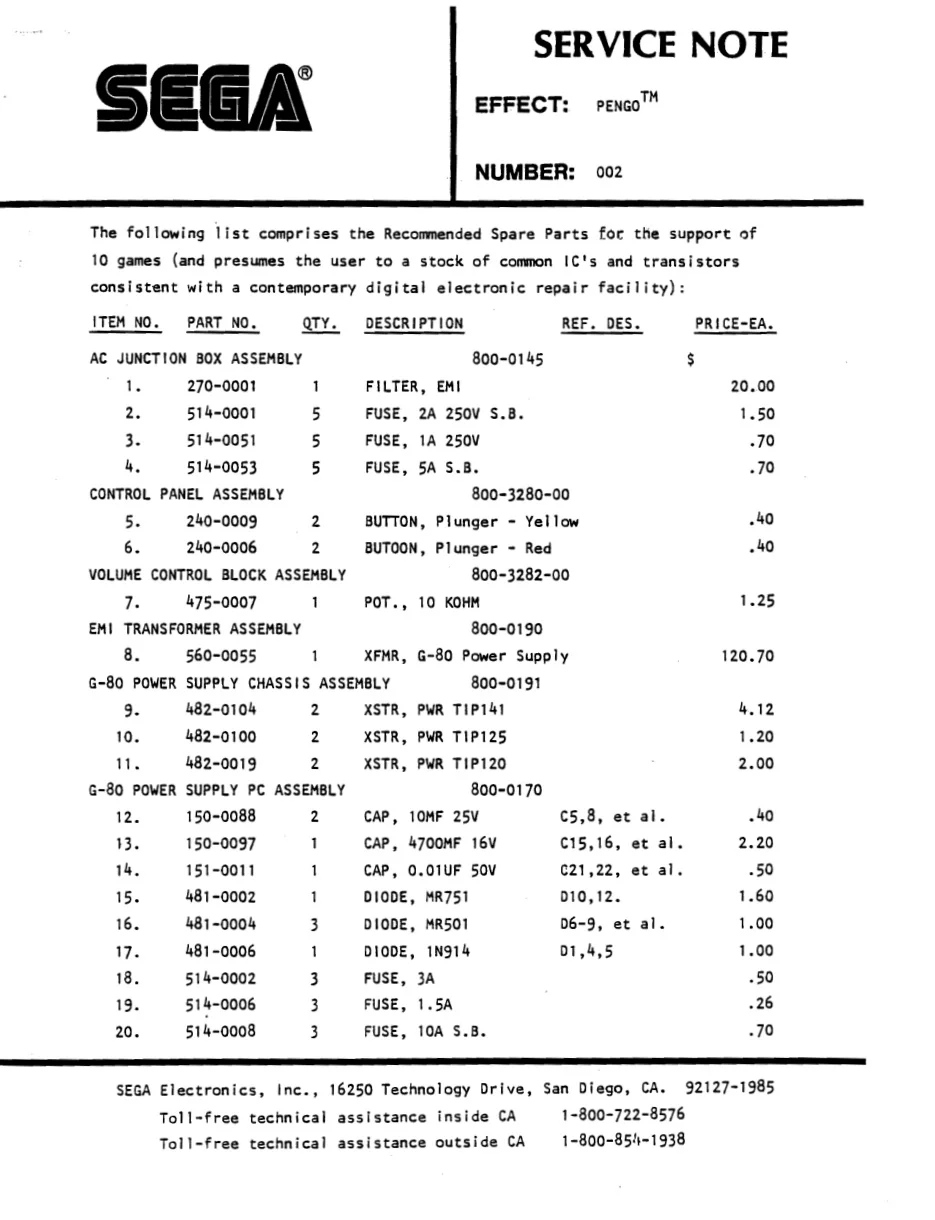pengo note 002 service manual|sega|games|.webp