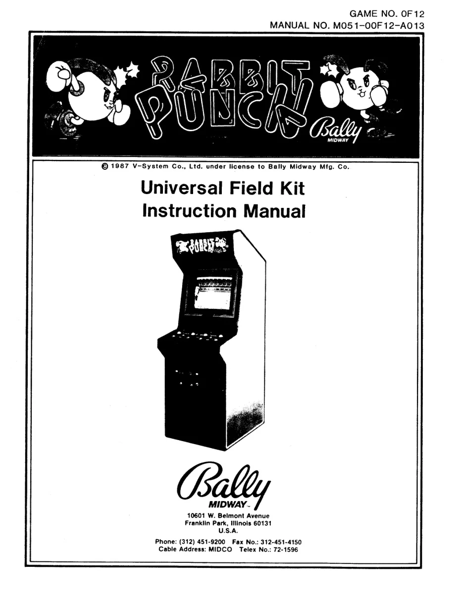 rabbit punch universal field maunal instruction manual|bally-midway|games|.webp