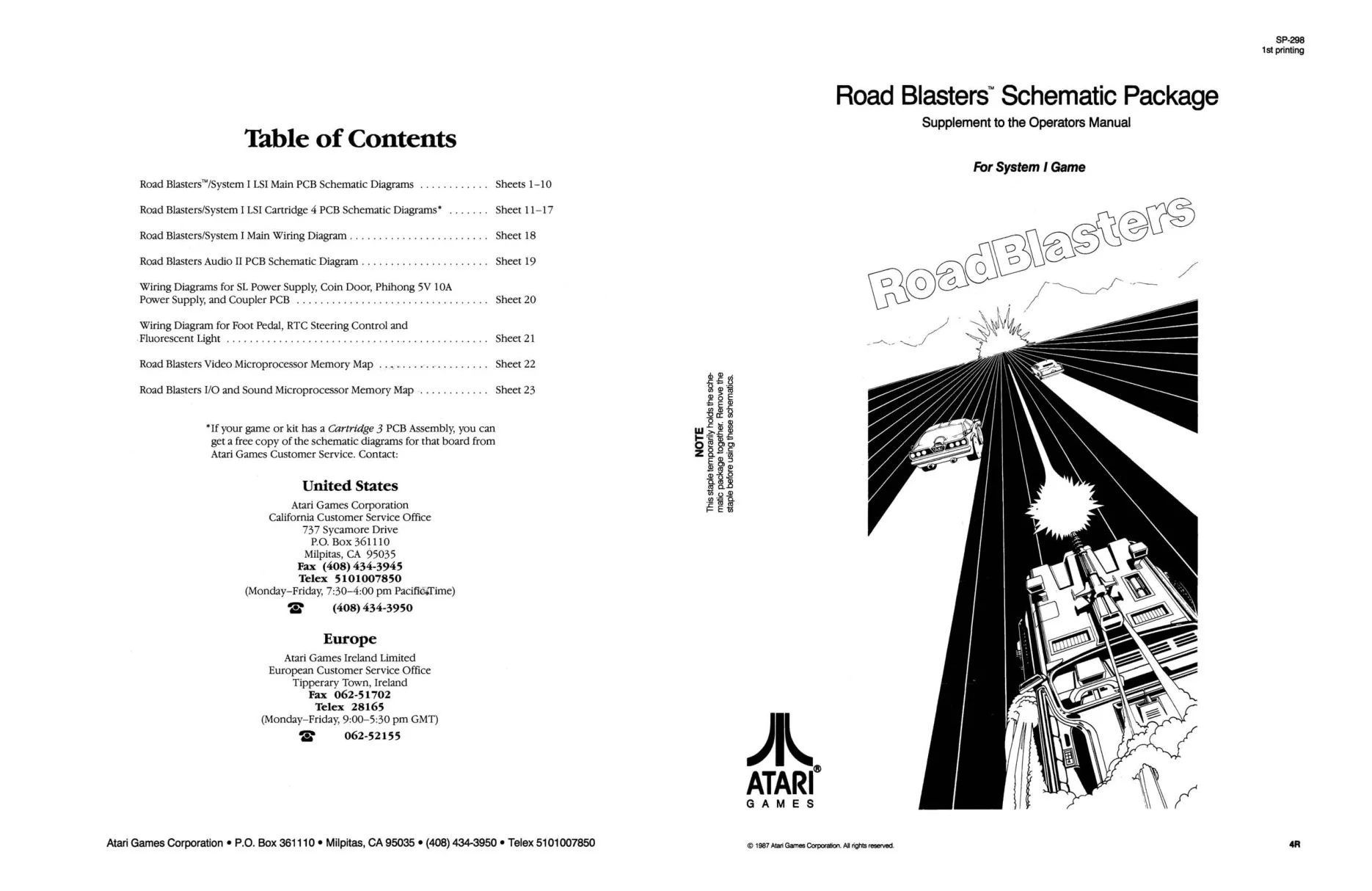 road blasters sp-298 for system 1 games manual|atari|games|1st printing.webp