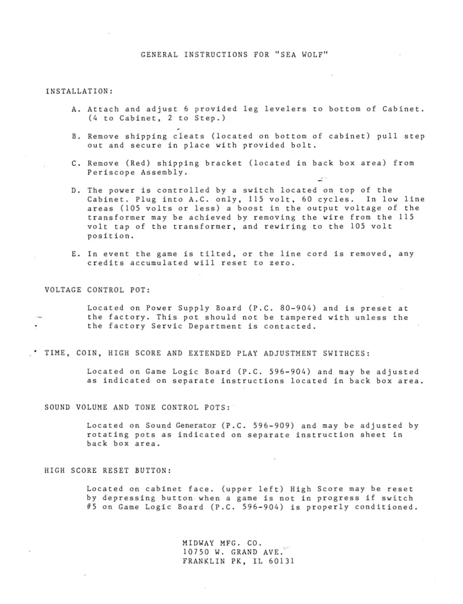 sea wolf general instruction manual|bally-midway|games|.webp