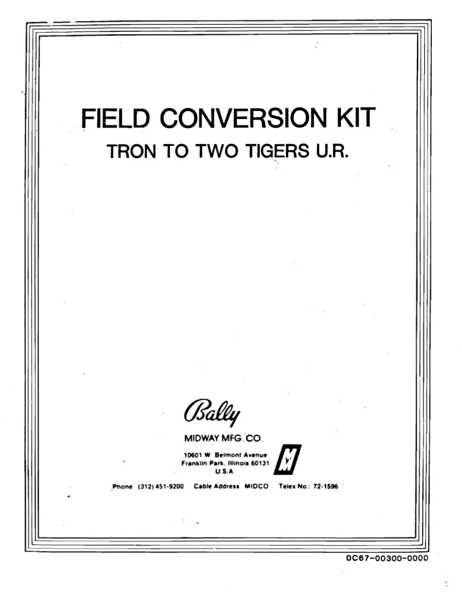 two tigers conversion kit instructions|bally-midway|cabinets|.webp