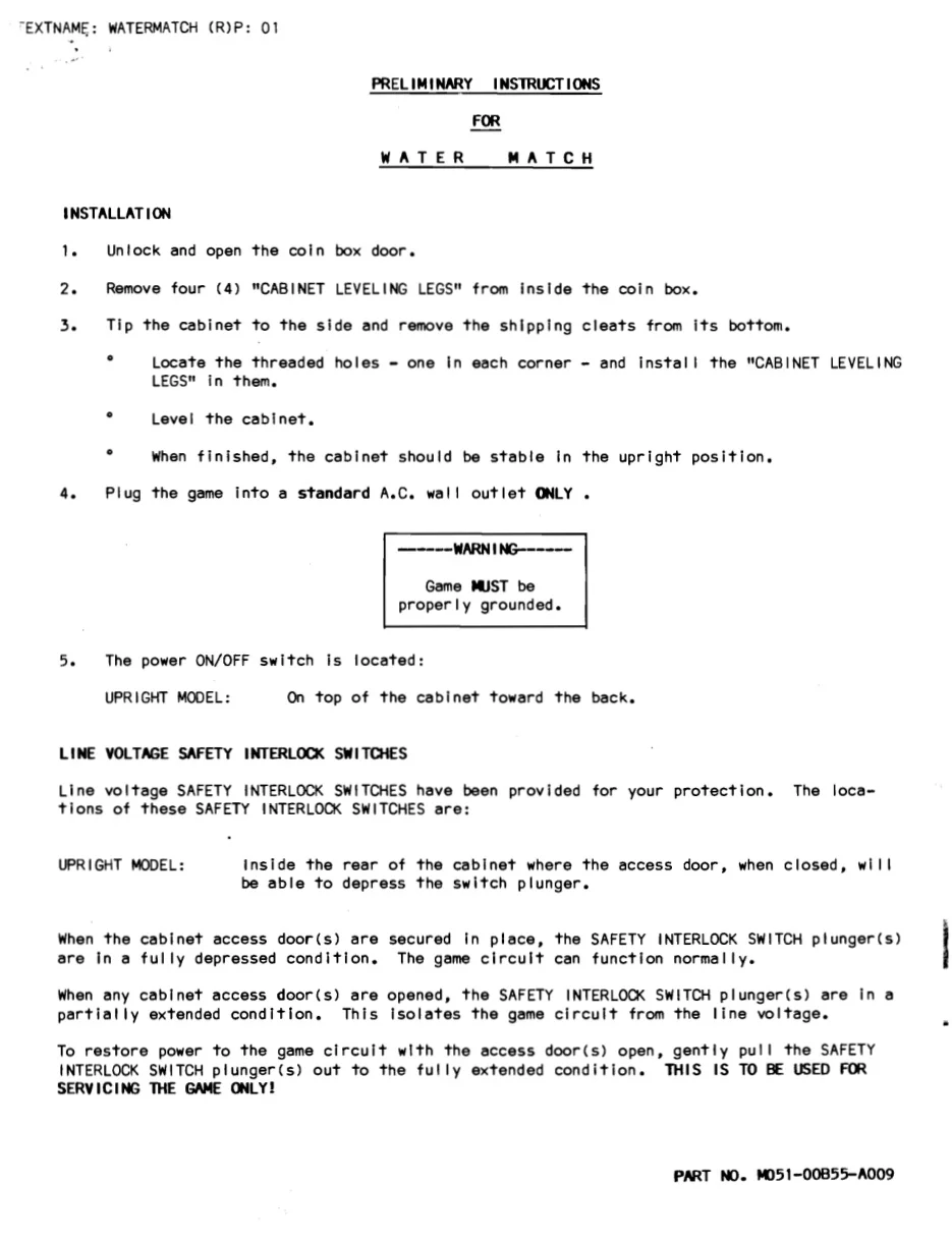 water match preliminary instruction manual|bally-midway|games|.webp