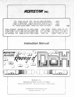 arkanoid revenge of doh instruction manual|taito|games|revenge.webp